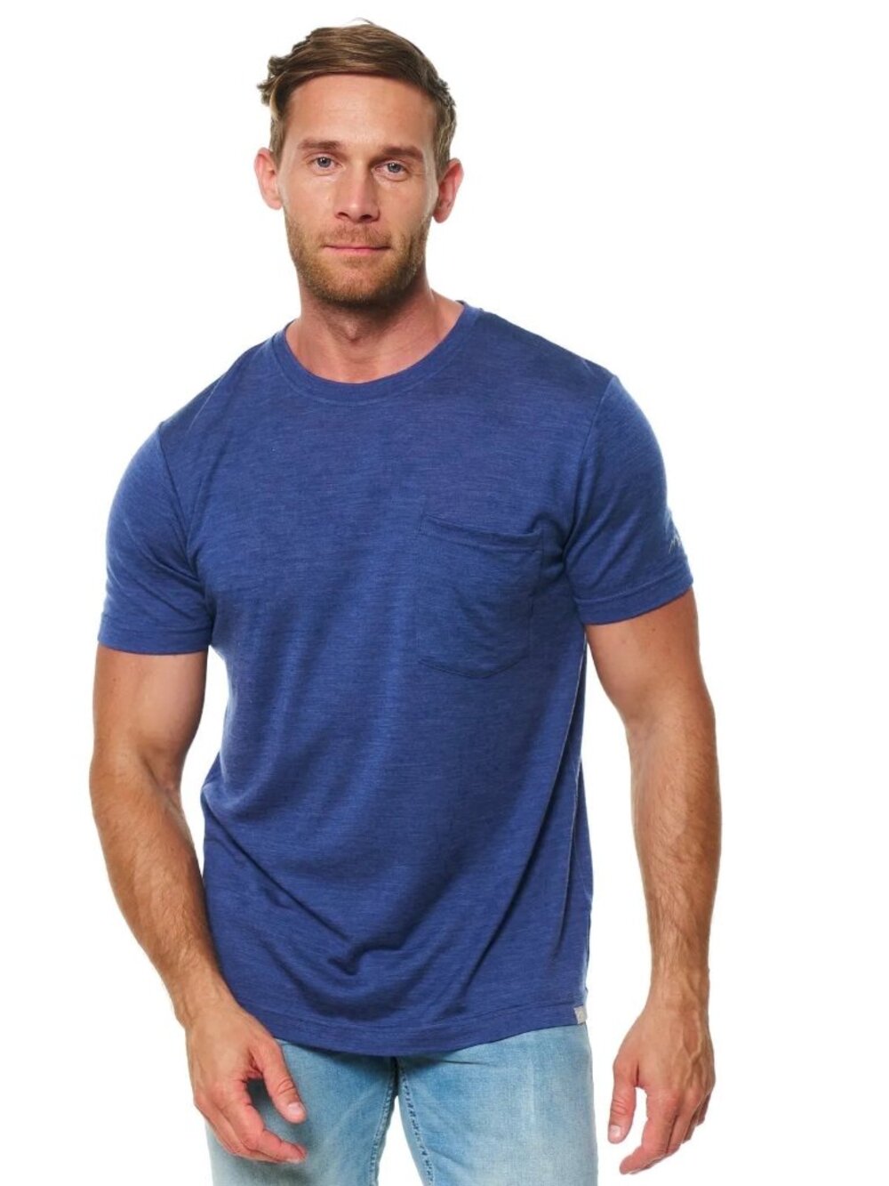 Merino.tech Men’s 100% Merino Wool T Shirt, Windsor Blue Pocket Shirt